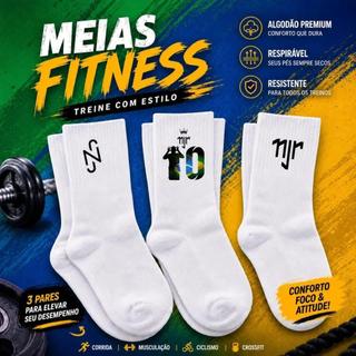 Meias Masculinas Fitness Cano Médio Kit 3 Pares Algodão Premium Brancas
