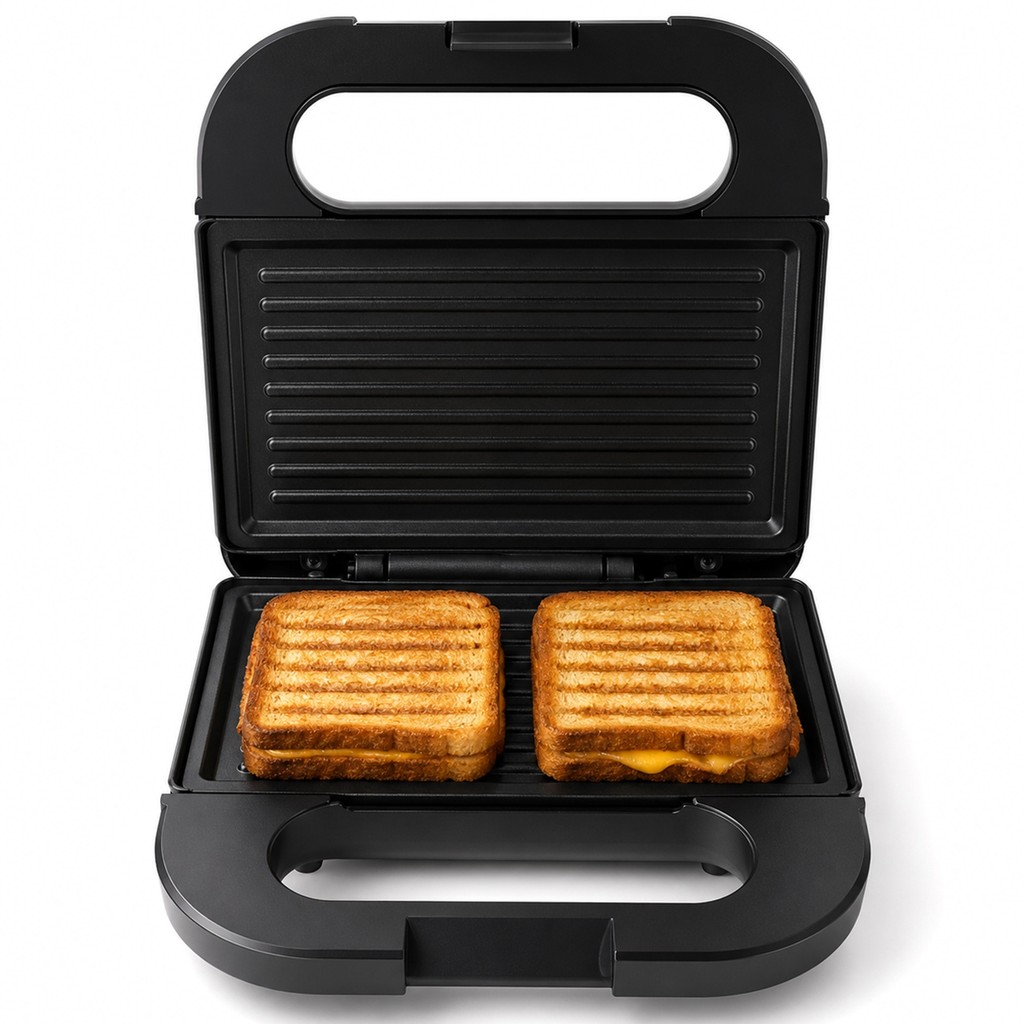 Sanduicheira Elétrica Grill Preta 750W 2 Em 1 Compacta Antiaderente Alça Isotérmica - Unitermi