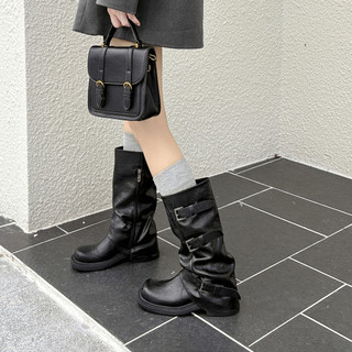 Moda fivela de cinto plissado Mid-Tube cavaleiro botas femininas outono aumentando fivela cinto ocidental botas curtas c