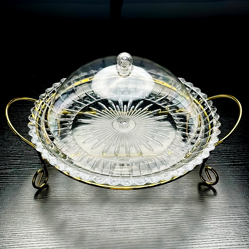 Prato de frutas de vidro cristal com tampa Prato de frutas grande High-End Requintado High-Aparance Light Luxo High-End 
