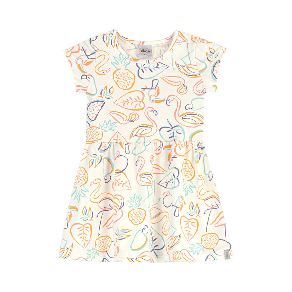 Vestido Infantil Menina Desenho Tropical Elian Bege — imagem 2 de 2