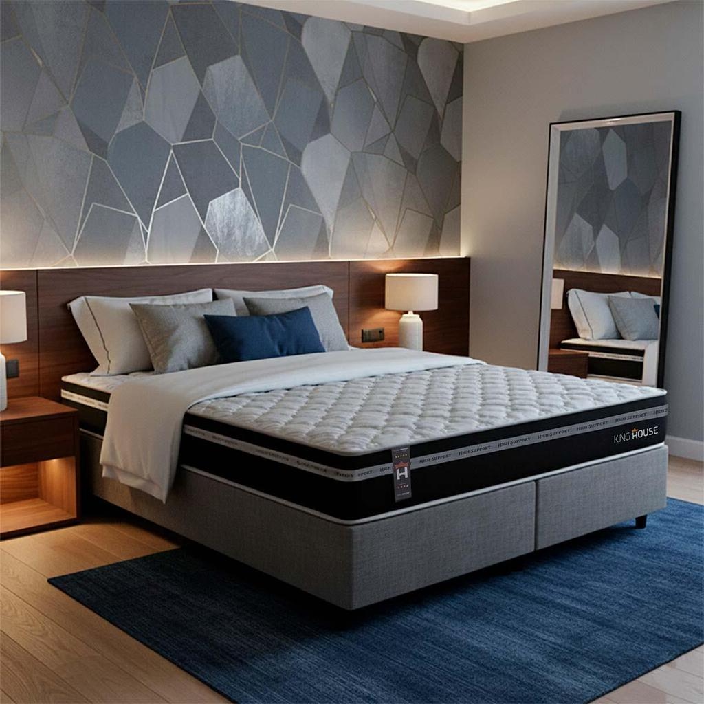 Conjunto Cama Box c/ Molas Ensacadas Durham Preto King 193x203x60