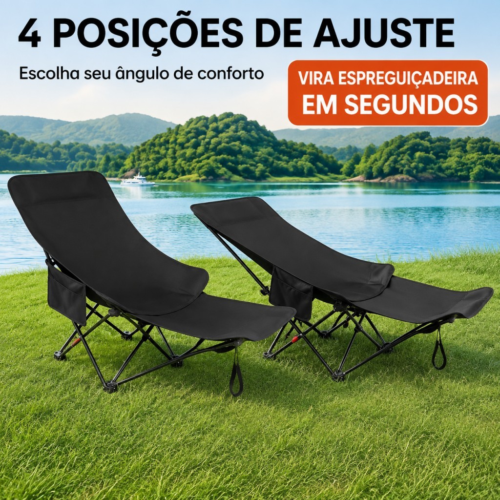Cadeira Lua Camping Dobrável Com Apoio Para Pernas, 3 Níveis De , Portátil Para Pesca, Piquenique E Lazer Ao Ar Livre
