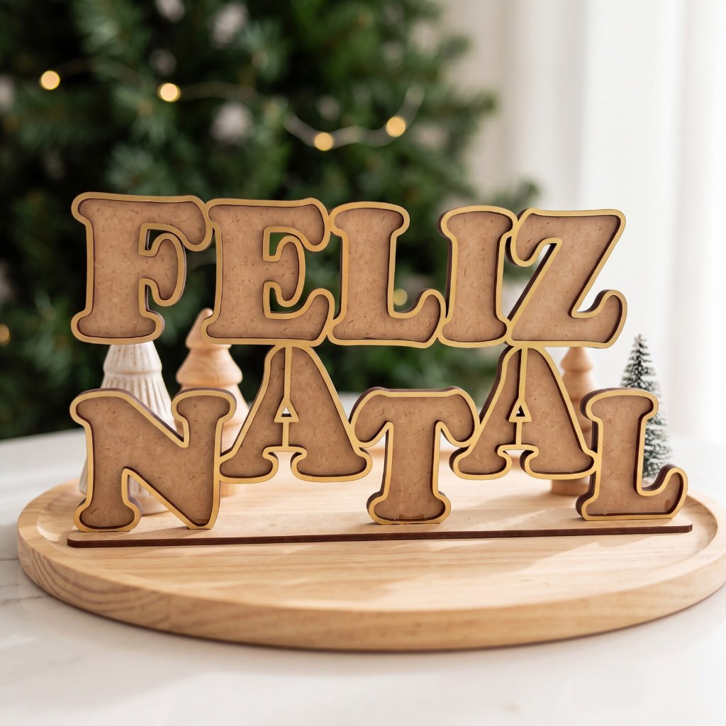 Kit 10 Palavras Feliz Natal Mdf Enfeite Mesa Decoração Natalina Dourado Vermelho Verde