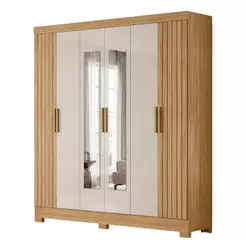 Guarda Roupas Casal Frisado Com Espelho 6 Portas 2 Gavetas Freijó/Off White Valença Moval