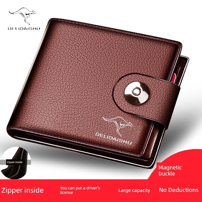carteira masculina com ziper carteira masculina Couro genuíno 2026 carteira curta masculina fivela magnética carteira de