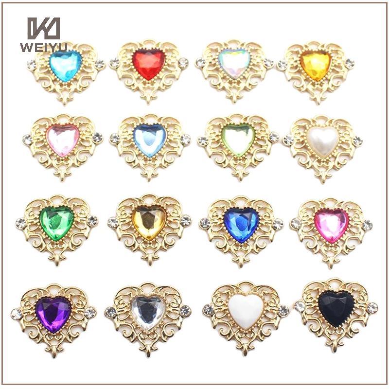 WEIYU 5 Peças Novo 21 * 25mm Coração Liga Plana Strass Botões Para Decoração De Roupas Diy Artesanato Casamento BR