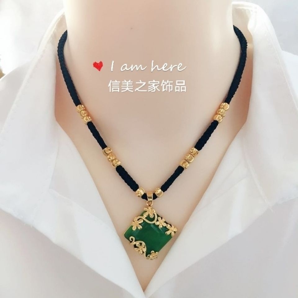 Colar feminino corda banhado a ouro Real colar feminino ouro incrustado Jade opala belas jóias sorte fortuna prosperidad