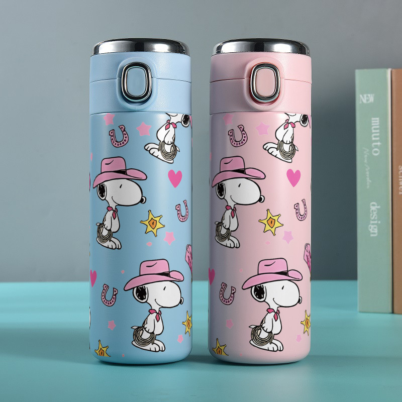 Garrafa copo Térmica Aço Inoxidável Snoopy cowboy 420ml Com Display De Temperatura , Uso Diário Portátil