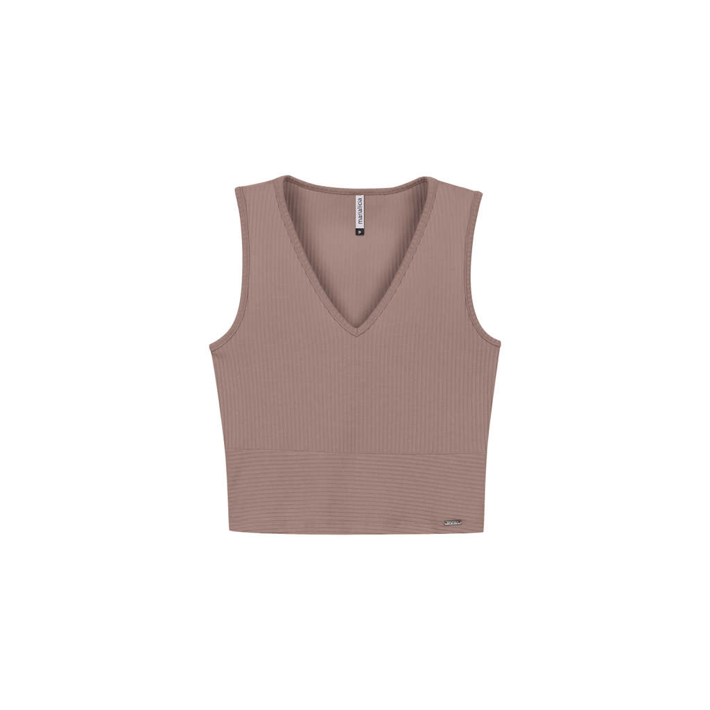 Regata Cropped Feminina Decote V Marialícia Marrom