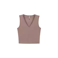 Regata Cropped Feminina Decote V Marialícia Marrom