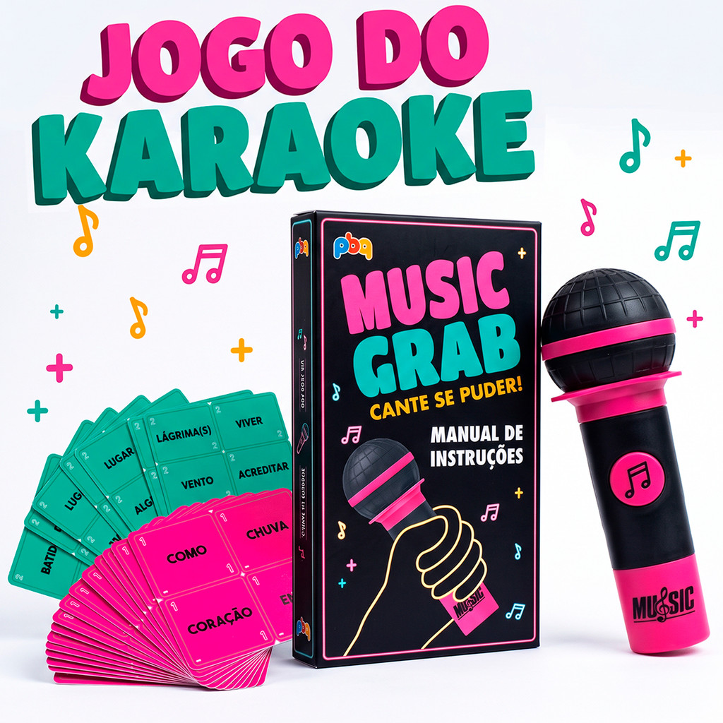 Jogo Musical Cante A Música Com Essa Palavra Tabuleiro Microfone 125 Cartas Português Família