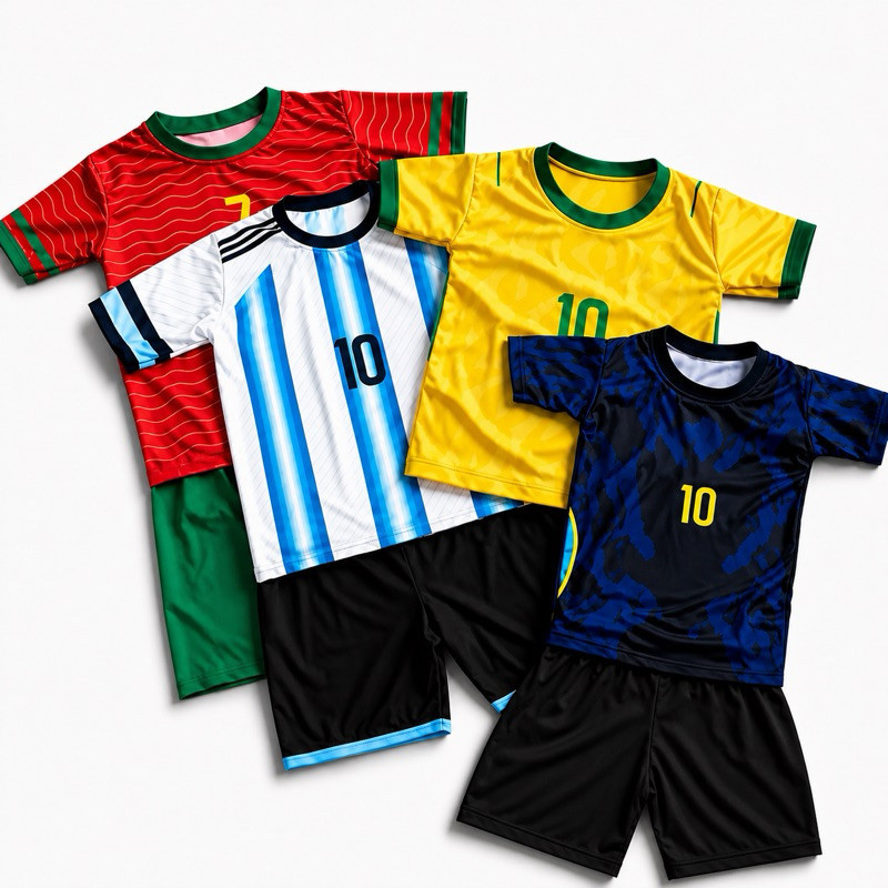 Conjunto Infantil Futebol Camisa e Shorts Brasil Argentina Portugal Kit Esportivo Masculino Tamanhos 4 ao 14