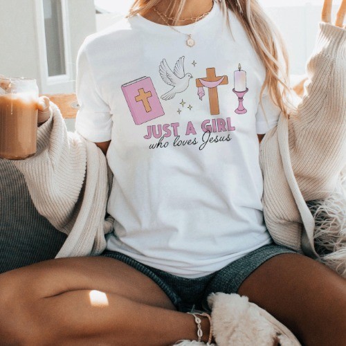 Camiseta Blusa Feminina Oversized 100% Algodão Just Love Jesus Estampada Feminina Manga Curta Gola Redonda Streetwear