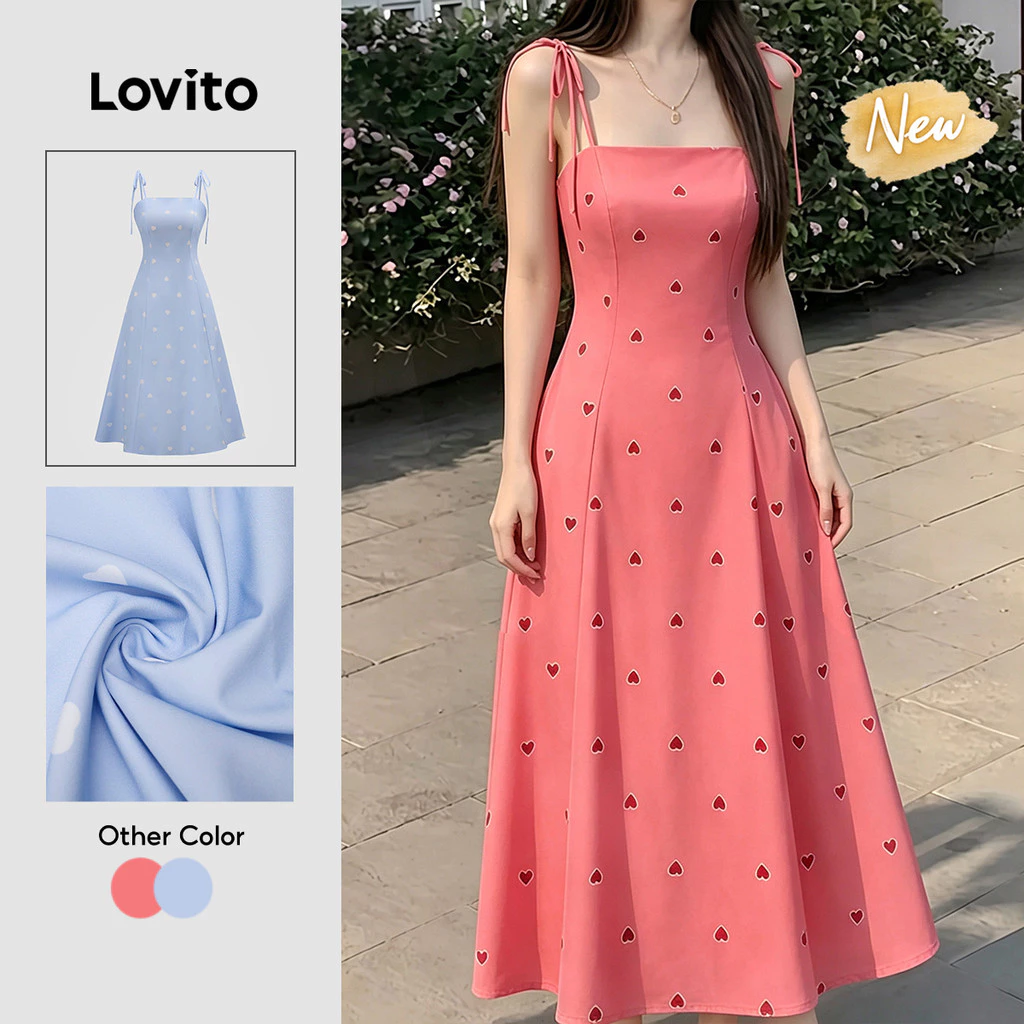 (New Arrival) Lovito Vestido Boho com Renda e Zíper para Primavera/verão Rosa Vermelho para mulheres Bordado DRK8P1D1027