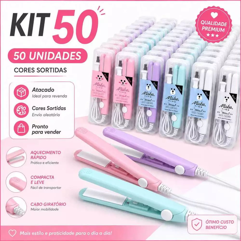 Atacado Kit 30/40/50 Mini Chapinha Prancha De Bolsa Portátil Cabelo Bivolt Estojo