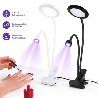 Luminária de Mesa LED 2 em 1 para Manicure com Clipe Braço Flexível Ângulo Ajustáveis