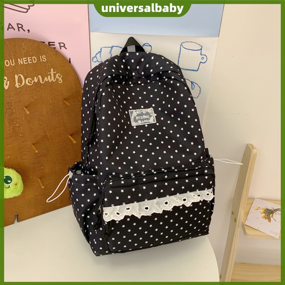 Mochila Feminina De Renda Com Bolinhas , Grande Capacidade , Bolsa Moderna Padrão De Para Estudo [universalbaby.br]