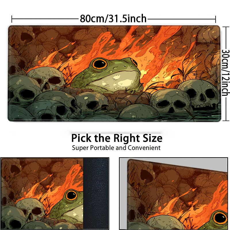 Mouse Pad Gamer Extra Grande Sapo com Caveiras e Fogo, Tapete de Mesa Antiderrapante Borda Costurada 80x30cm