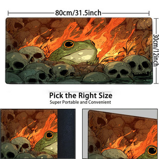 Mouse Pad Gamer Extra Grande Sapo com Caveiras e Fogo, Tapete de Mesa Antiderrapante Borda Costurada 80x30cm
