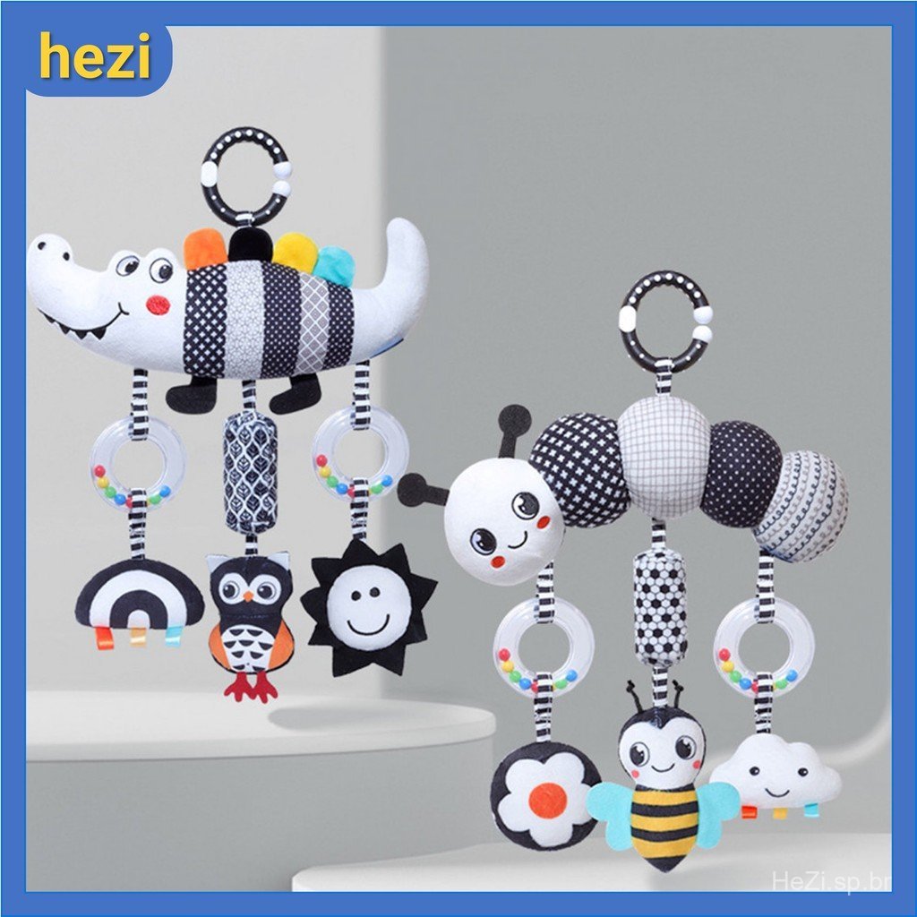 Brinquedo Sensorial de Desenvolvimento Infantil em Preto e Branco de Alto Contraste Pendurado na Cama