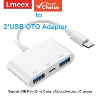 Adaptador OTG 3 em 1 para iOS, cabo fêmea USB com carregamento PD para iPhone e iPad, compatível com flash drive, câmera