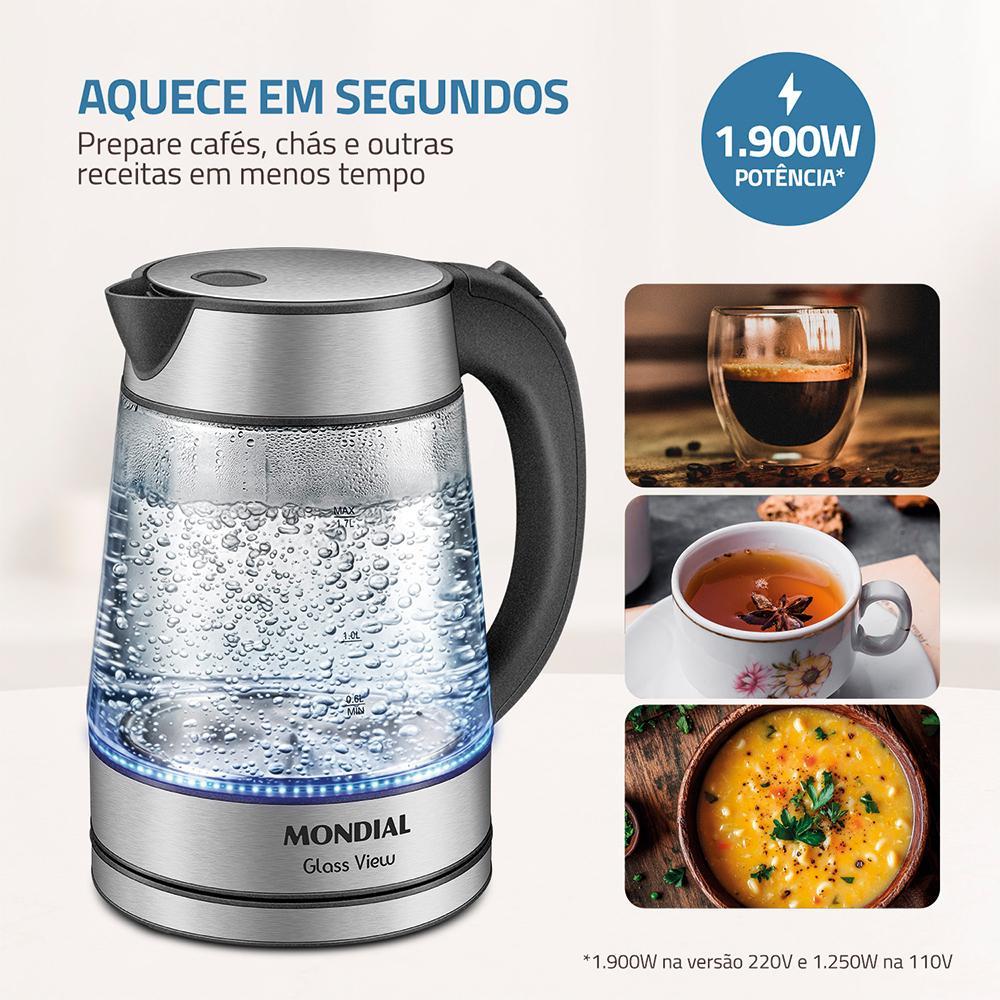 Chaleira Elétrica Glass View Mondial Vidro Transparente CE-19-GI — imagem 2 de 2