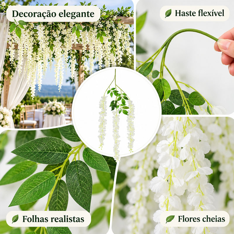 kit 12/36 PCS Flores artificiais Kit Flores Artificiais Glicínia Pendente Decoração Casamento Festa Jardim — imagem 2 de 2