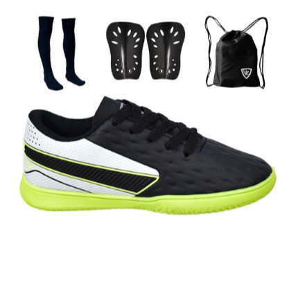 Chuteira Infantil Futsal Quadra Impactor Lançamento Uzze Sport + Meião + Caneleira + Mochila