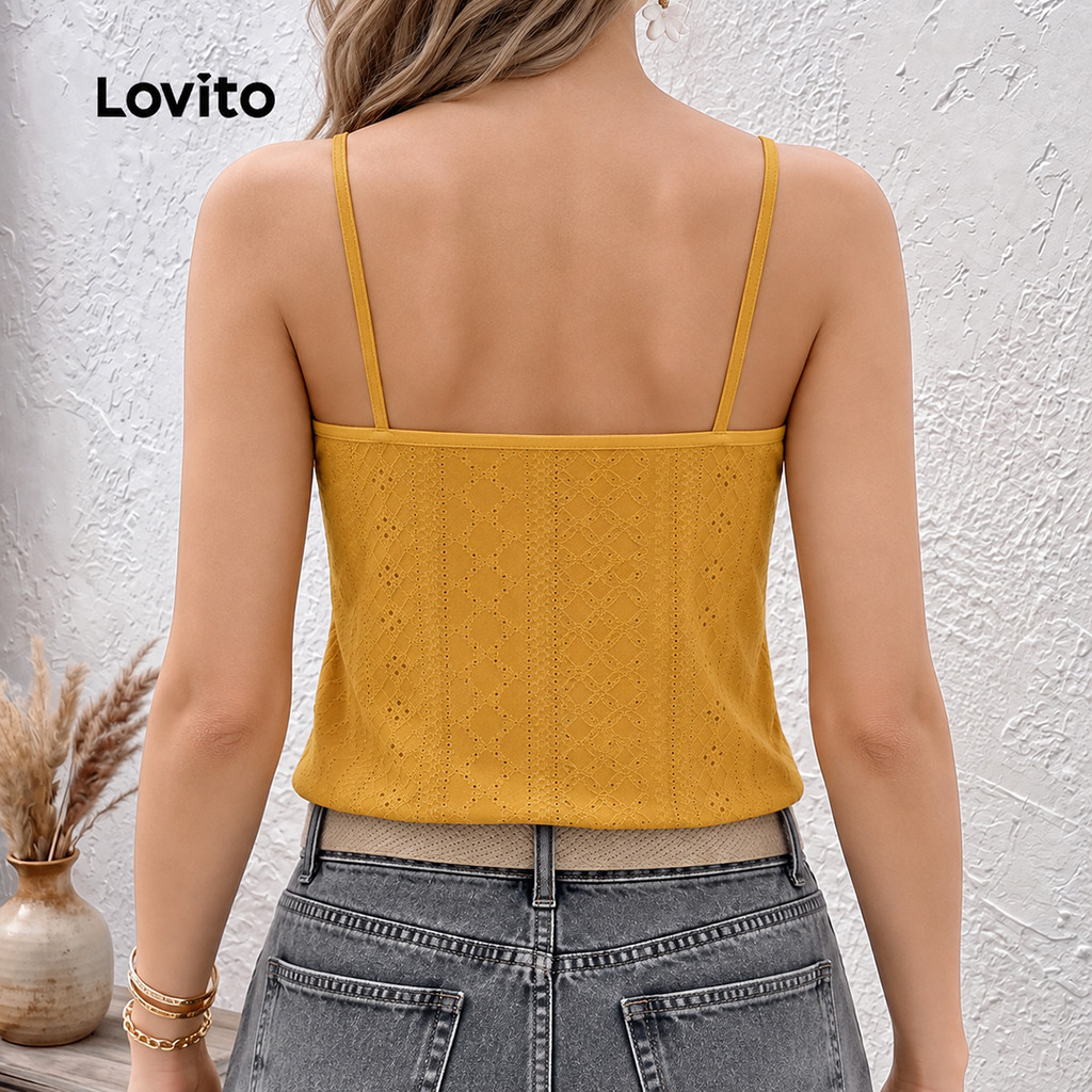 Lovito Top Boho Plissado Renda Primavera/verão Top de Açafrão para Mulheres Bordado TKK8P1D724 · foto 2