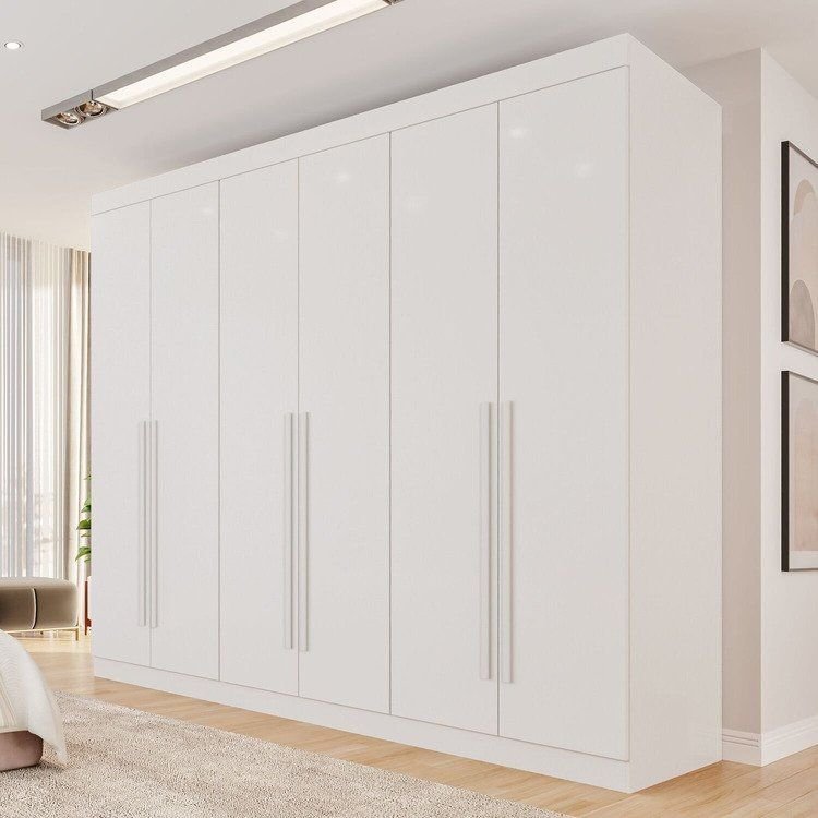 Guarda Roupa Casal 6 Portas 4 Gavetas Uberaba 100% MDF Branco/Neve Branco Neve