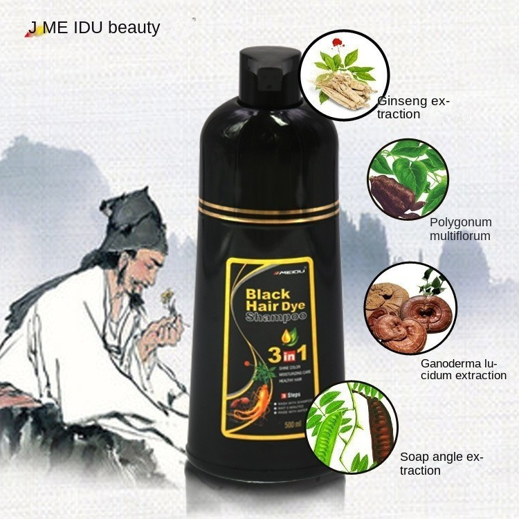 Shampoo e Tintura de Cabelo MEIDU Capa, Tintura de Cabelo Branca e Preta 500ml