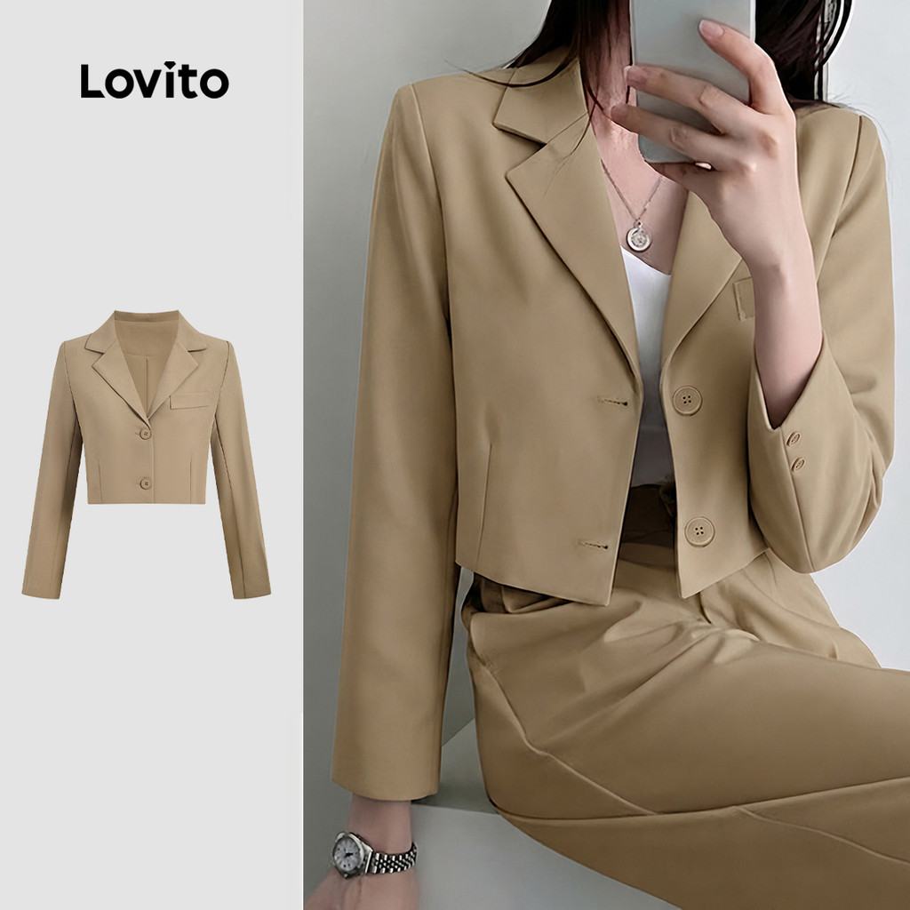 Lovito Elegante Blazer Casual De Botão Marrom Para Outono/ Inverno Feminino LNL148129