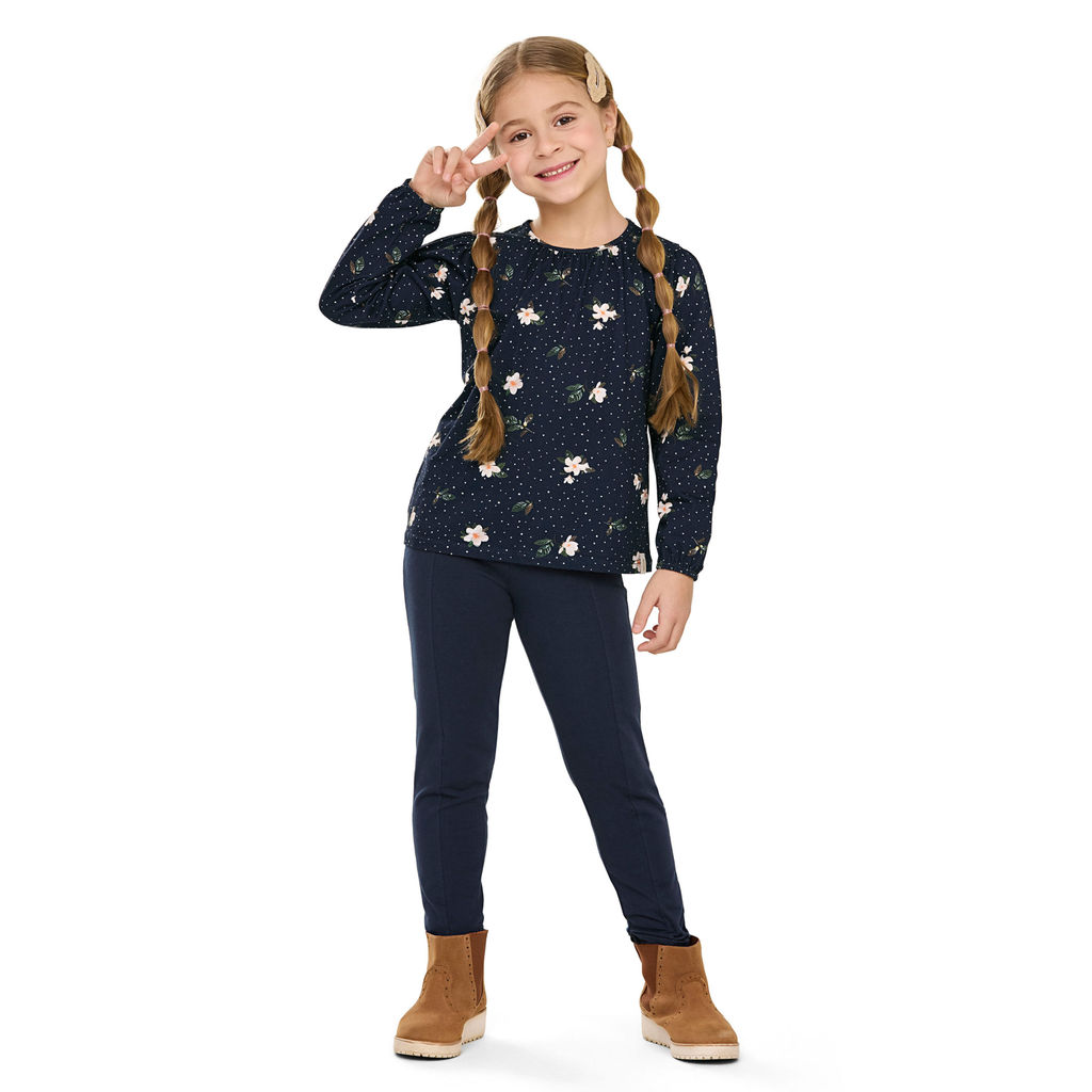 Conjunto Infantil Menina Floral Franzidos Elian Azul