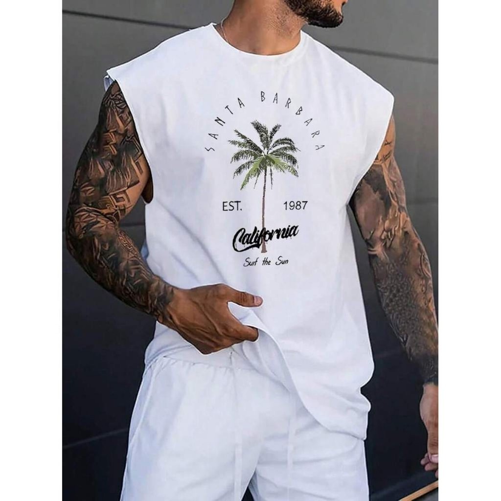 Regata Camiseta Streetwear California Oversized Santa Barbara Unissex Algodão Confortável Para Academia Treino Estilo