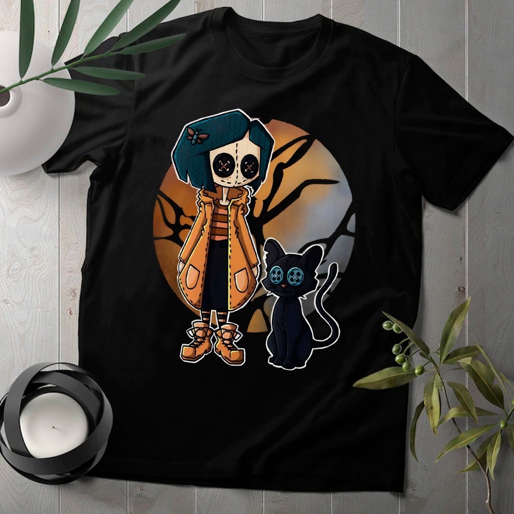 Camiseta Algodão Unissex Filme Animado Coraline camisa unissex 100% Algodão ENVIO IMEDIATO TOP LANÇAMENTO