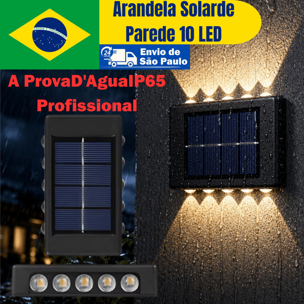 Arandela Solar Parede 10 LED Zero Custo Energia Sem Fio Instalação Fácil