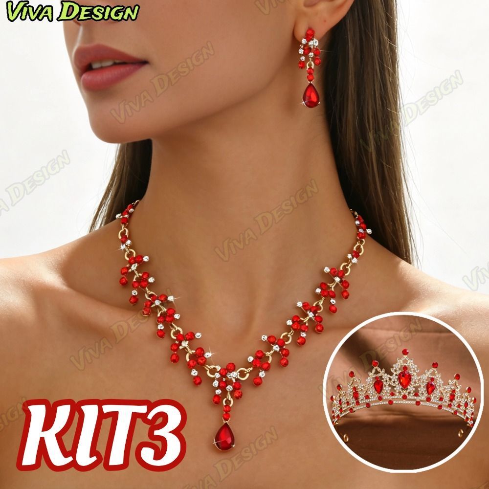 Imagem Conjunto De Joias De Noiva Com Strass Colar De Coroa , Brincos Para Concurso De Baile De Casamento KIT3-VI