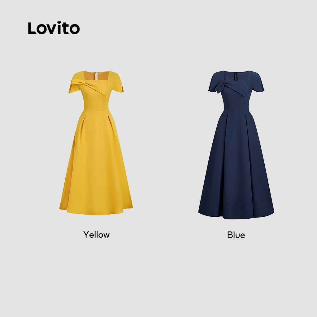 (Lovito x Ana) Elegante Vestido Assimétrico de Primavera/verão Azul para Mulheres L154ED564