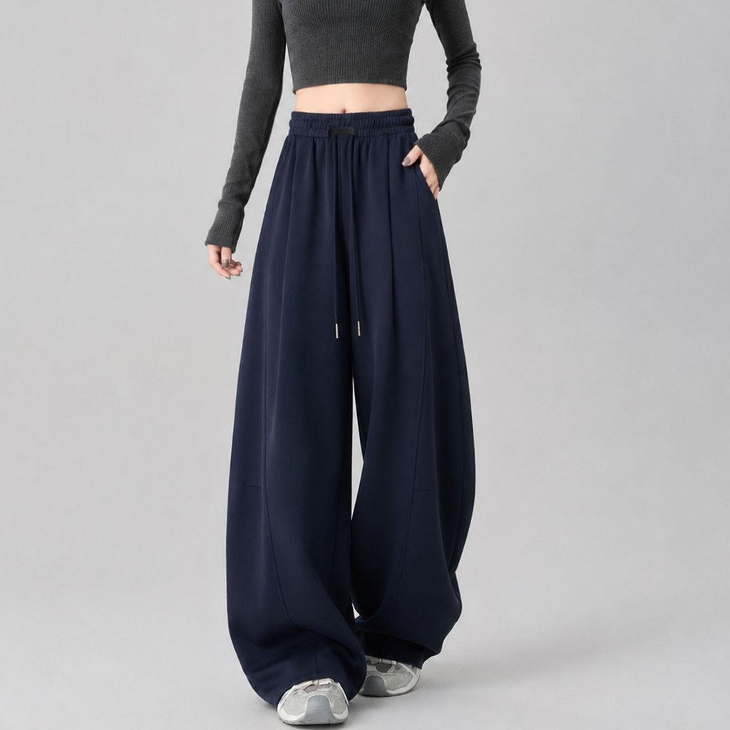 Azul marinho Machete calças femininas outono pequeno gordura mm tamanho grande solto preguiçoso mais magro olhar Casual 