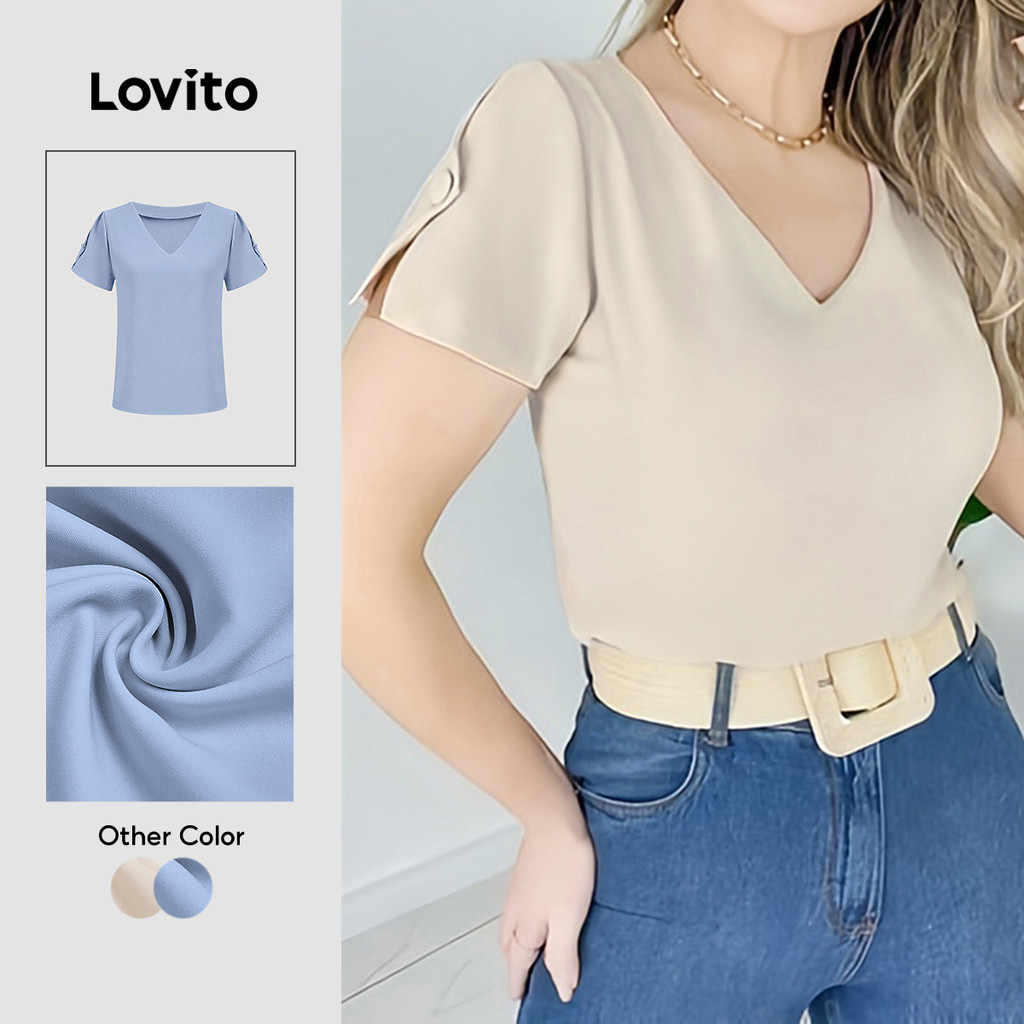 Lovito Elegante Blusa Feminina com Botão para Primavera/verão L143ED604