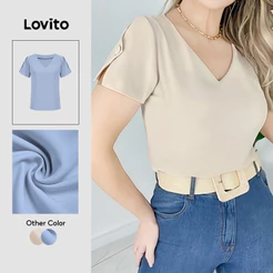 Lovito Elegante Blusa Feminina com Botão para Primavera/verão L143ED604