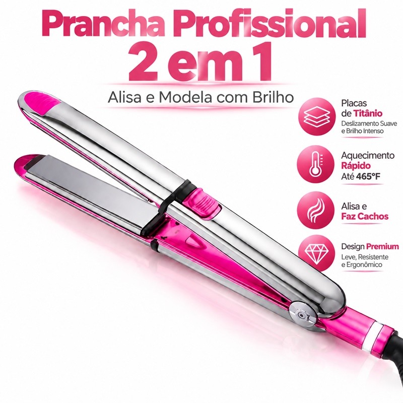 Prancha Alisadora de Cabelo Super Nano Titanium Optima 3000 BIVOLT Profissional 465° F voltikk