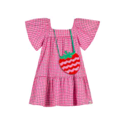 Vestido Infantil Menina Xadrez Com Bolsa Elian Rosa