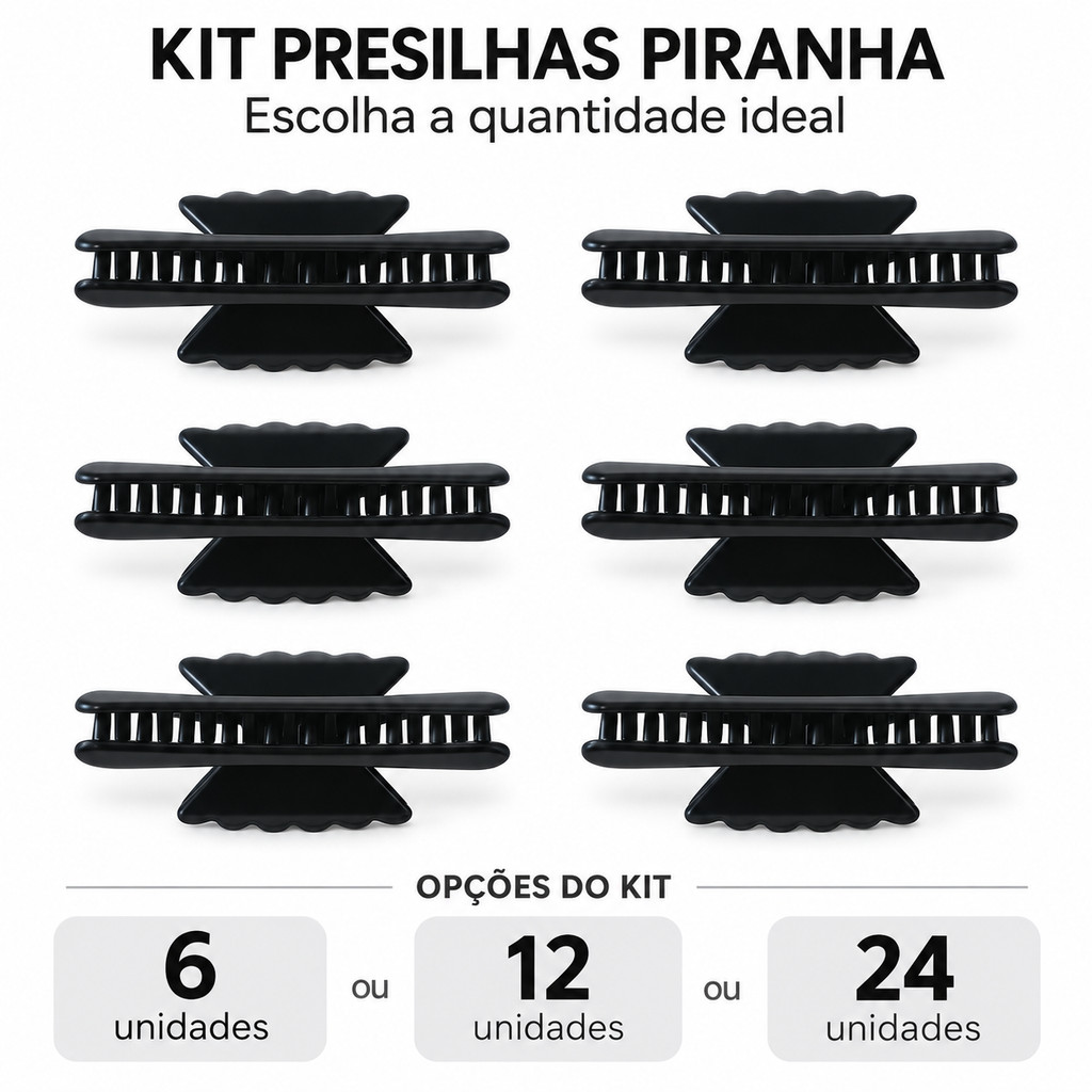 Kit 06, 12 e 24 Presilhas Piranha Cabelo Profissional Salão Penteado Acessório Feminino