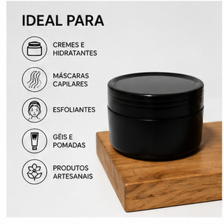 Kit Pote de Plástico Preto 90g Tampa Rosca Pomada, Gel, Creme