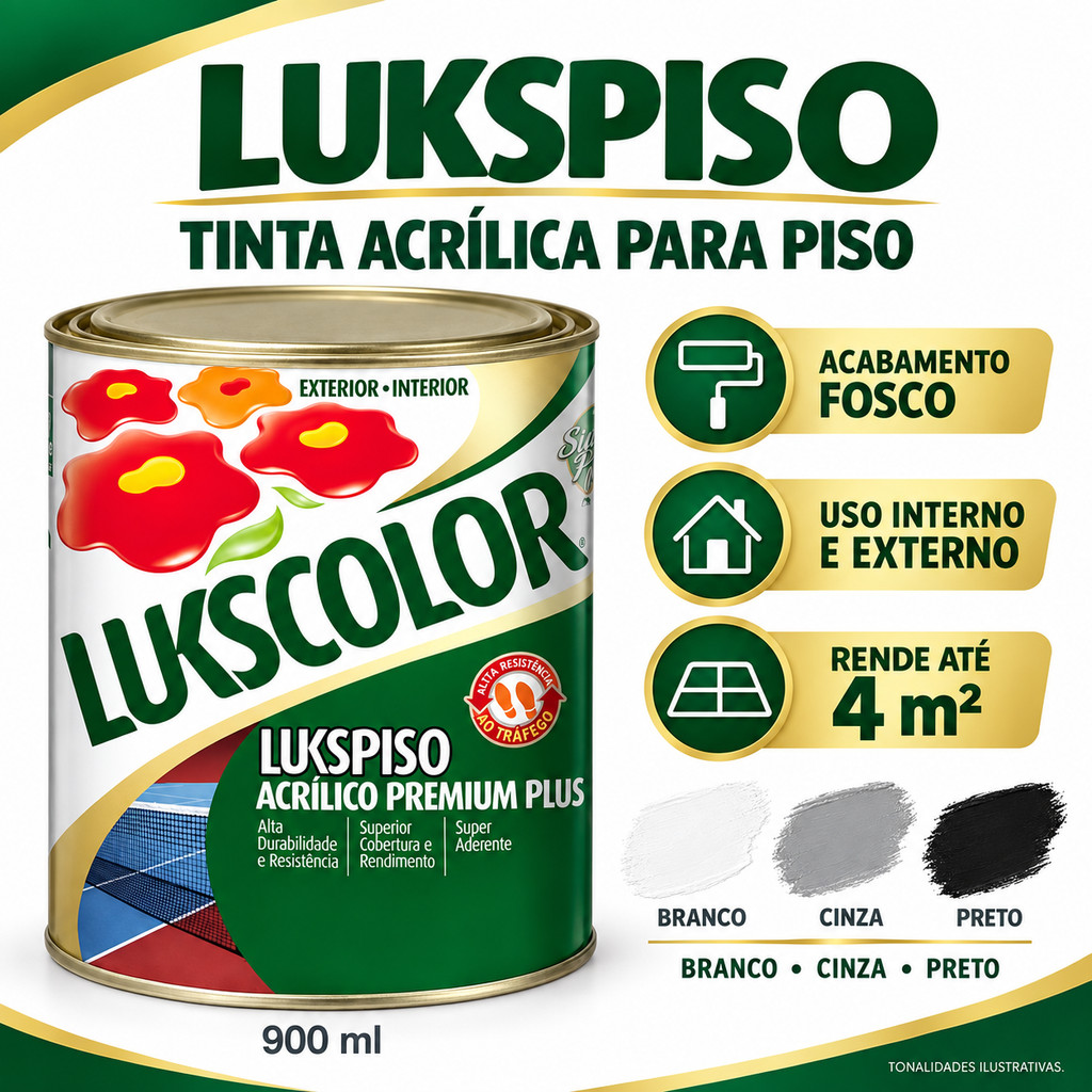 Tinta Piso Lukspiso 900ml 1/4 Cinza ou Branco Lukscolor