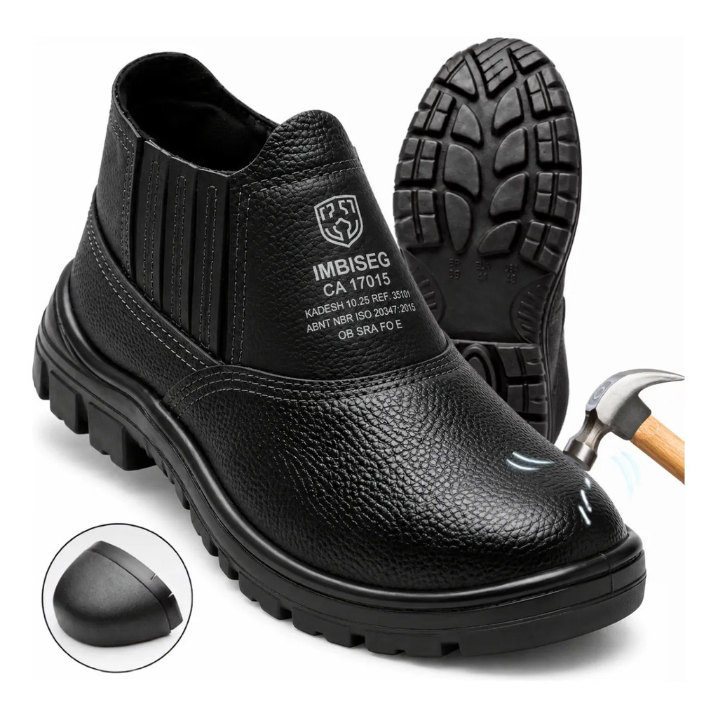 Bota Botina Segurança Trabalho Couro Legitimo CA Bota Trabalho Resistente Epi Bico Pvc Botina
