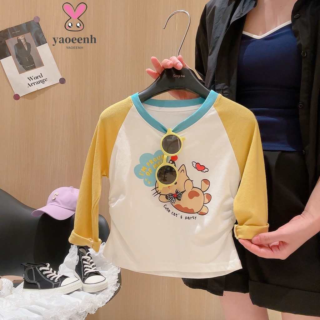 80-160CM meninas dos desenhos animados impresso camisa de fundo grandes crianças puro algodão estilo ocidental manga Rag