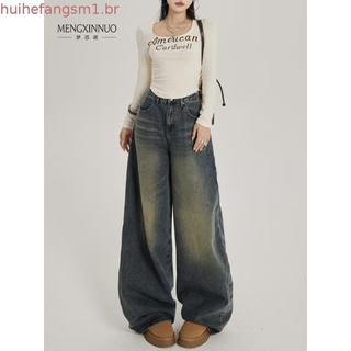 Retro sujo Street Wear Jeans feminino 2026 primavera verão novo estilo lavado angustiado solto em linha reta calças de p